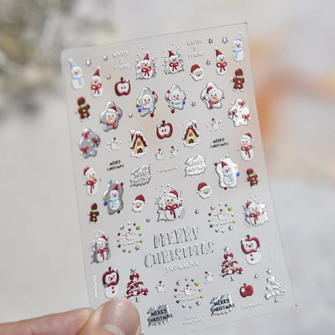 Snowman Gingerbread Nail Stickers | Christmas Nail Art Decals image