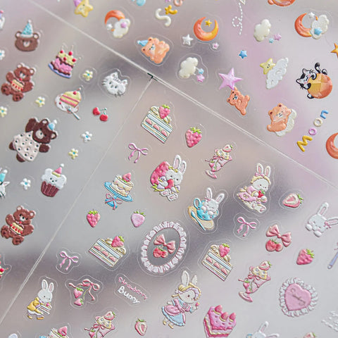 Strawberry Bunny Nail Stickers | Kawaii Animal Nail Art Decals - image 1