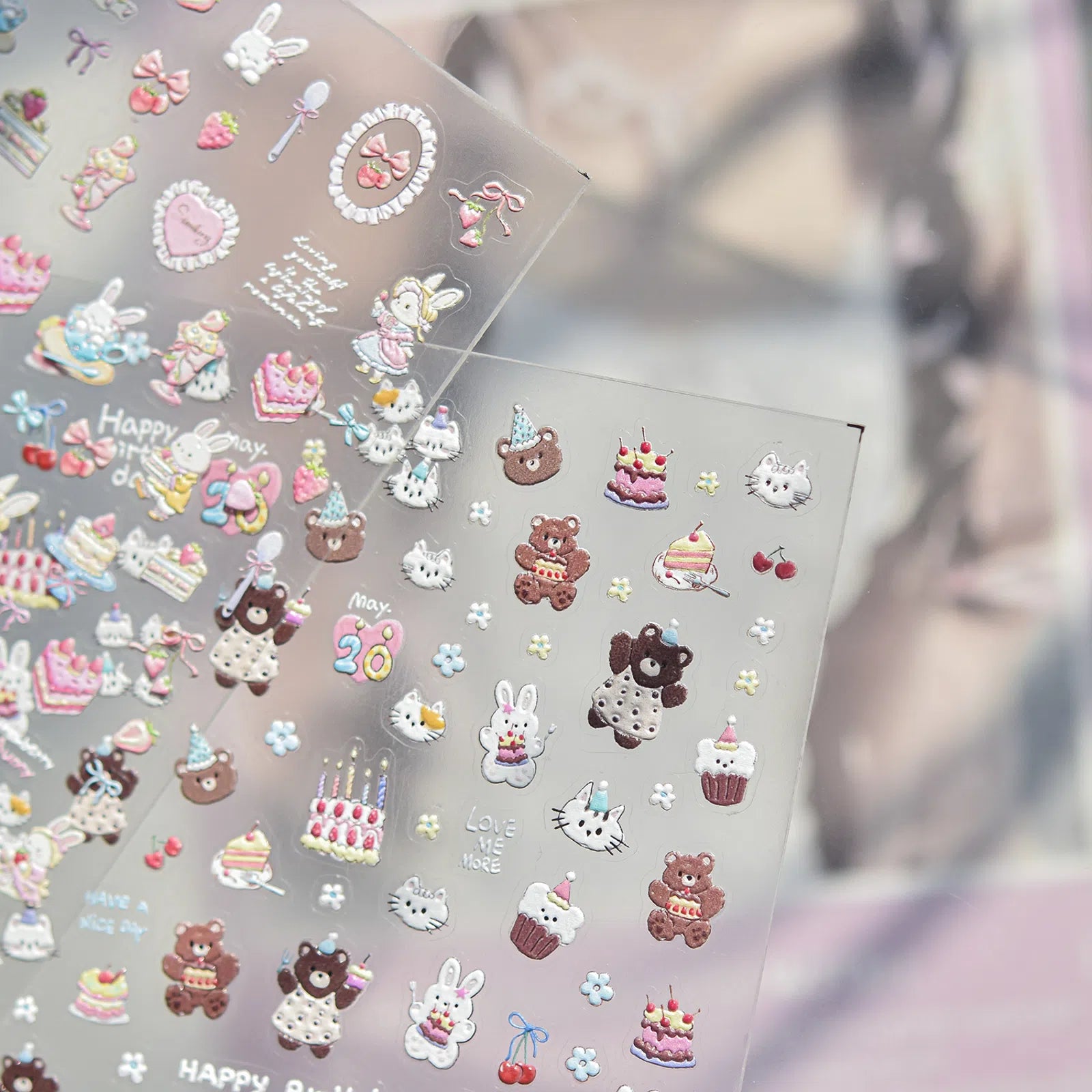 Strawberry Bunny Nail Stickers | Kawaii Animal Nail Art Decals - image 3