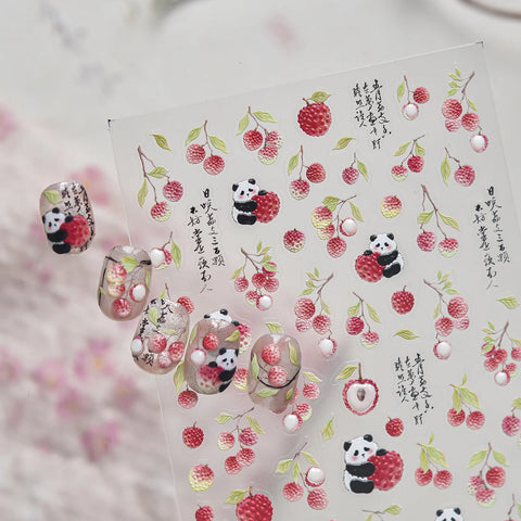 Strawberry Panda Nail Stickers | Kawaii Fruit Nail Art Decals - image 1