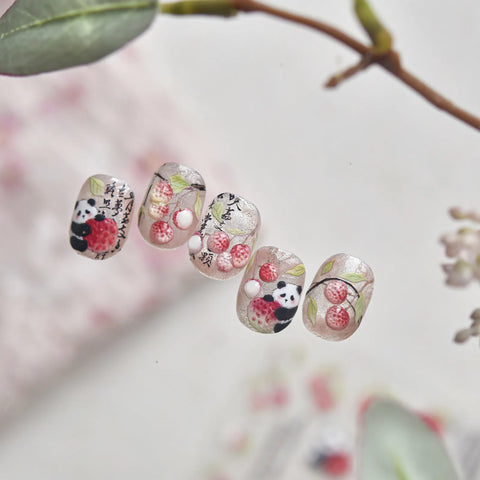 Strawberry Panda Nail Stickers | Kawaii Fruit Nail Art Decals - image 4