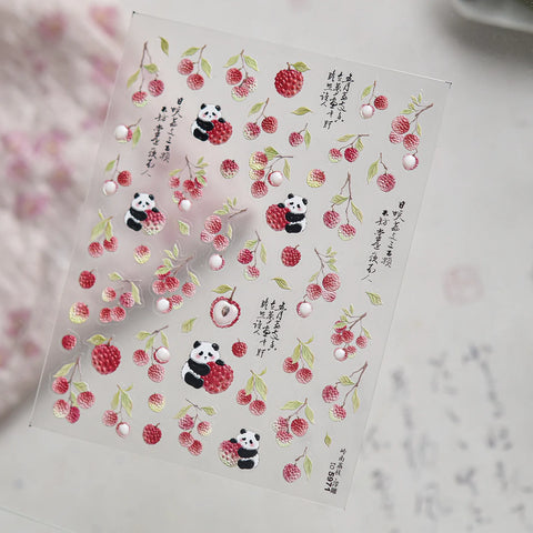 Strawberry Panda Nail Stickers | Kawaii Fruit Nail Art Decals - to5971 variant image