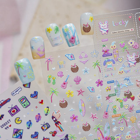 Summer Ocean Nail Stickers | 3D Beach Nail Art Decals - image 1