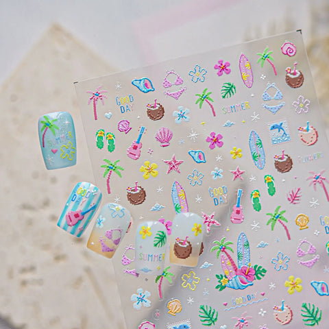 Summer Ocean Nail Stickers | 3D Beach Nail Art Decals - image 5