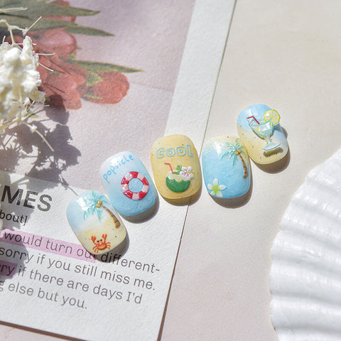 Summer Beach Nail Stickers, Beach Nail Decals, Vacation Nail Design, Summer Nail Art, Summer Manicure, Cute Nail Stickers,to5106