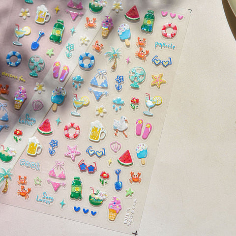 Summer Beach Nail Stickers, Beach Nail Decals, Vacation Nail Design, Summer Nail Art, Summer Manicure, Cute Nail Stickers,to5106