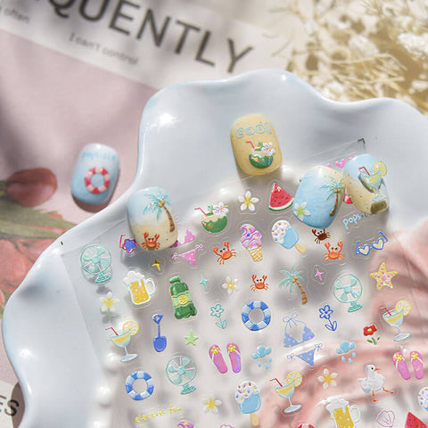 Summer Beach Nail Stickers, Beach Nail Decals, Vacation Nail Design, Summer Nail Art, Summer Manicure, Cute Nail Stickers,to5106
