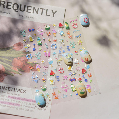 Summer Beach Nail Stickers, Beach Nail Decals, Vacation Nail Design, Summer Nail Art, Summer Manicure, Cute Nail Stickers,to5106