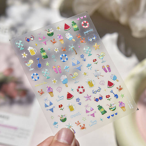 Summer Beach Nail Stickers, Beach Nail Decals, Vacation Nail Design, Summer Nail Art, Summer Manicure, Cute Nail Stickers,to5106