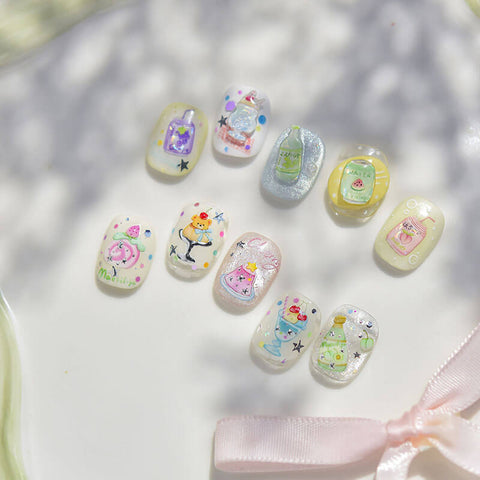 Summer Drinks Nail Stickers, Cute Summer Nail Stickers, Summer Nail Decals, Drinks And Bottles Nail Stickers,to5112, to5121