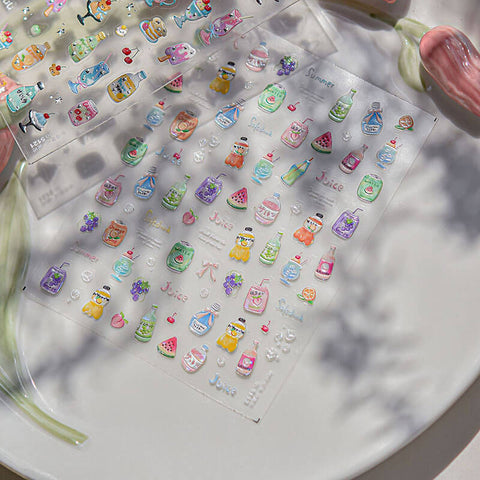 Summer Drinks Nail Stickers, Cute Summer Nail Stickers, Summer Nail Decals, Drinks And Bottles Nail Stickers,to5112, to5121