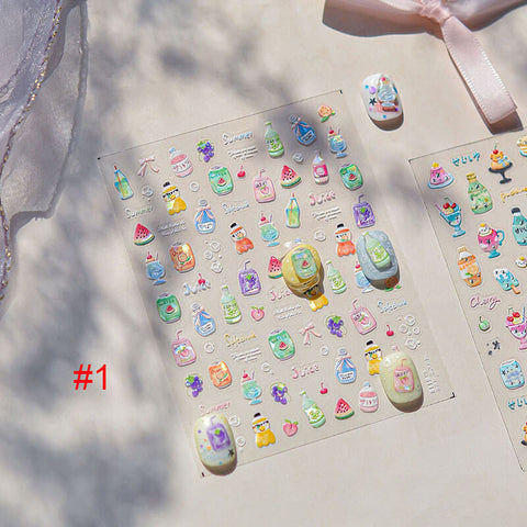 Summer Drinks Nail Stickers, Cute Summer Nail Stickers, Summer Nail Decals, Drinks And Bottles Nail Stickers,to5112, to5121