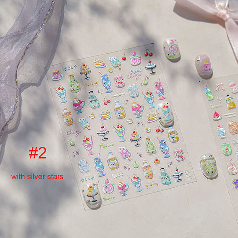 Summer Drinks Nail Stickers, Cute Summer Nail Stickers, Summer Nail Decals, Drinks And Bottles Nail Stickers,to5112, to5121