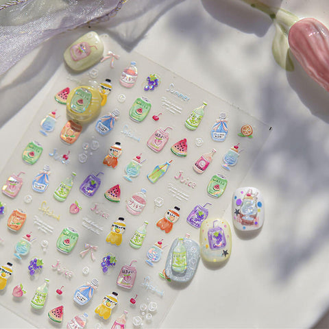 Summer Drinks Nail Stickers, Cute Summer Nail Stickers, Summer Nail Decals, Drinks And Bottles Nail Stickers,to5112, to5121