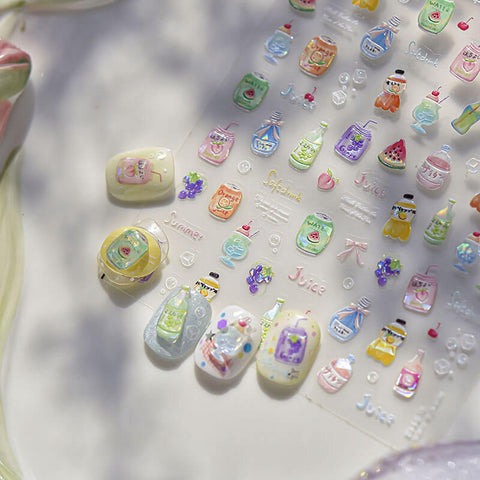 Summer Drinks Nail Stickers, Cute Summer Nail Stickers, Summer Nail Decals, Drinks And Bottles Nail Stickers,to5112, to5121