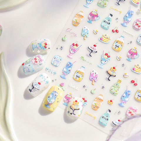 Summer Drinks Nail Stickers, Cute Summer Nail Stickers, Summer Nail Decals, Drinks And Bottles Nail Stickers,to5112, to5121