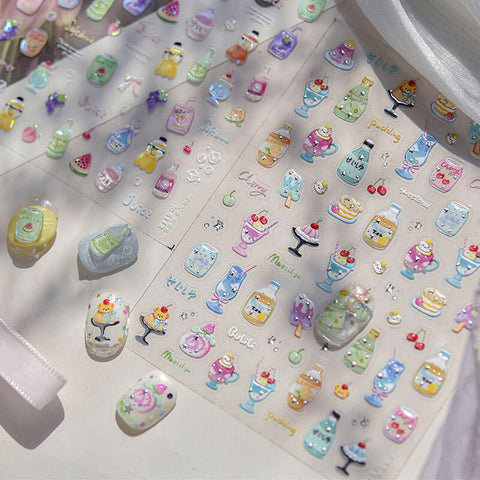 Summer Drinks Nail Stickers, Cute Summer Nail Stickers, Summer Nail Decals, Drinks And Bottles Nail Stickers,to5112, to5121