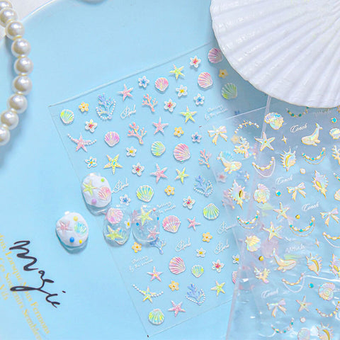 Summer Ocean Nail Stickers, Ocean Nail Decals, Shell Nail Stickers, Starfish Nail Decals, Cute Summer Nail Art, Dolphin Nail Decal