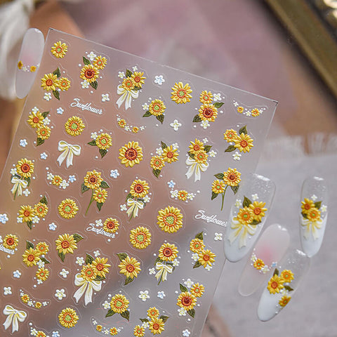 Sunflowers Nail Stickers, Sunflower Nail Decals, Flower Nail Stickers, Embossed Nail Stickers, to5753