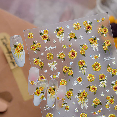 Sunflowers Nail Stickers, Sunflower Nail Decals, Flower Nail Stickers, Embossed Nail Stickers, to5753
