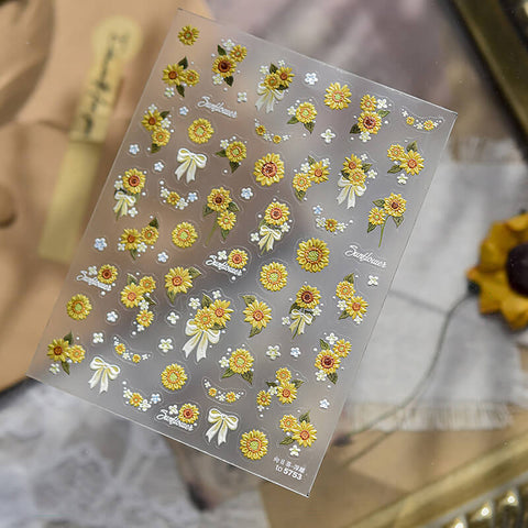 Sunflowers Nail Stickers, Sunflower Nail Decals, Flower Nail Stickers, Embossed Nail Stickers, to5753