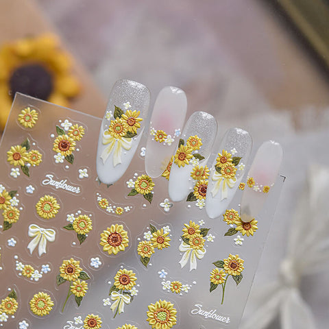 Sunflowers Nail Stickers, Sunflower Nail Decals, Flower Nail Stickers, Embossed Nail Stickers, to5753