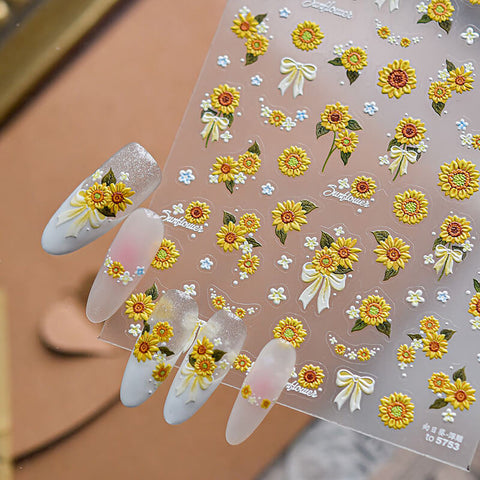 Sunflowers Nail Stickers, Sunflower Nail Decals, Flower Nail Stickers, Embossed Nail Stickers, to5753