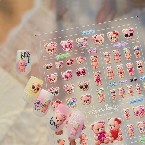 Sunglasses Bear Nail Stickers | Kawaii Cartoon Nail Art Decals - image 2