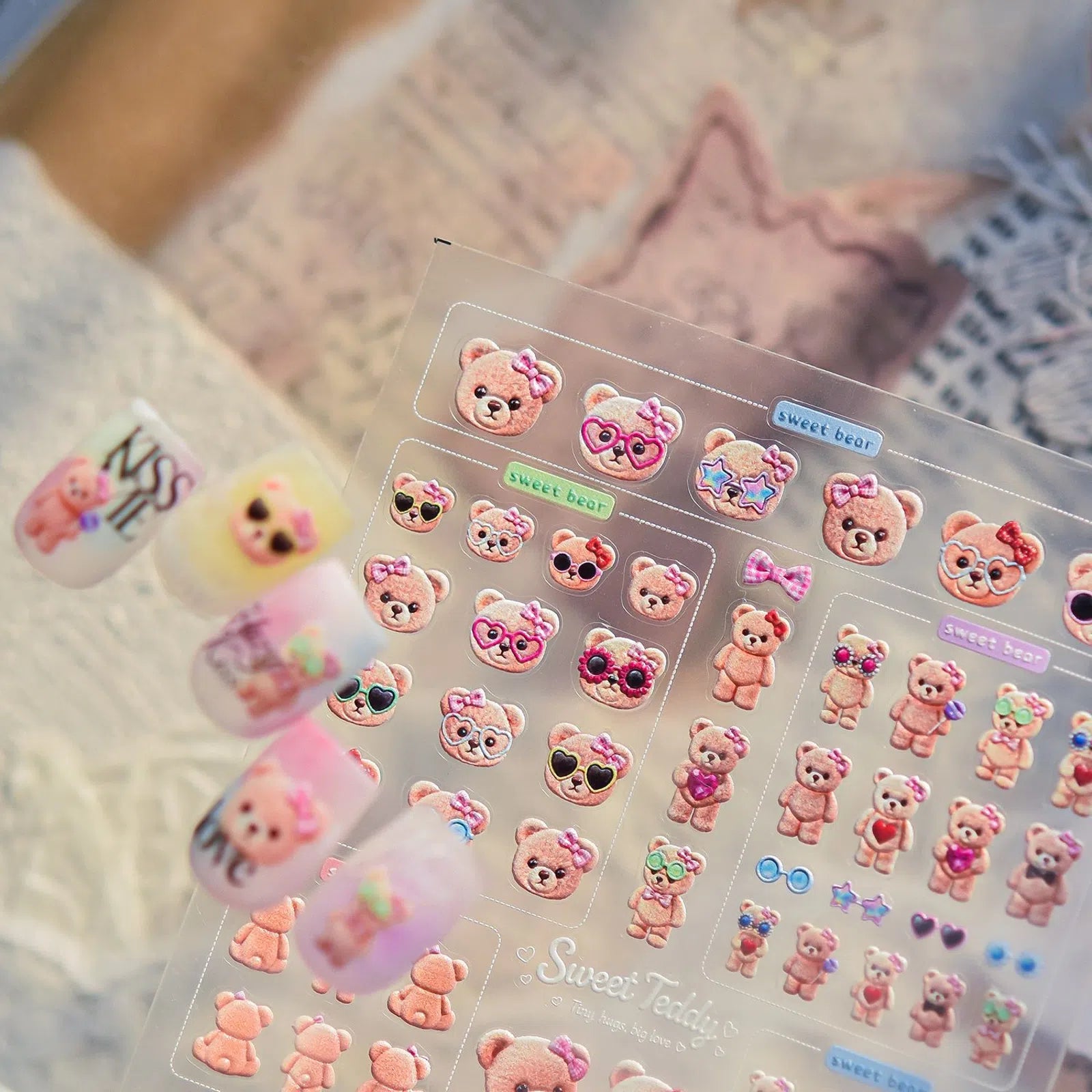 Sunglasses Bear Nail Stickers | Kawaii Cartoon Nail Art Decals - image 3