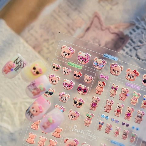 Sunglasses Bear Nail Stickers | Kawaii Cartoon Nail Art Decals - image 3