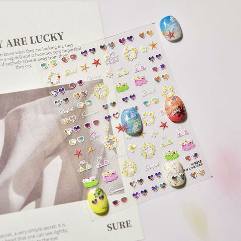 Summer Nail Stickers, Beach Nail Stickers, Sunglass Nail Decals, Summer Nail Art, Cute Summer Nails, Summer Manicure, to5212