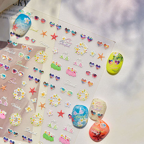 Summer Nail Stickers, Beach Nail Stickers, Sunglass Nail Decals, Summer Nail Art, Cute Summer Nails, Summer Manicure, to5212