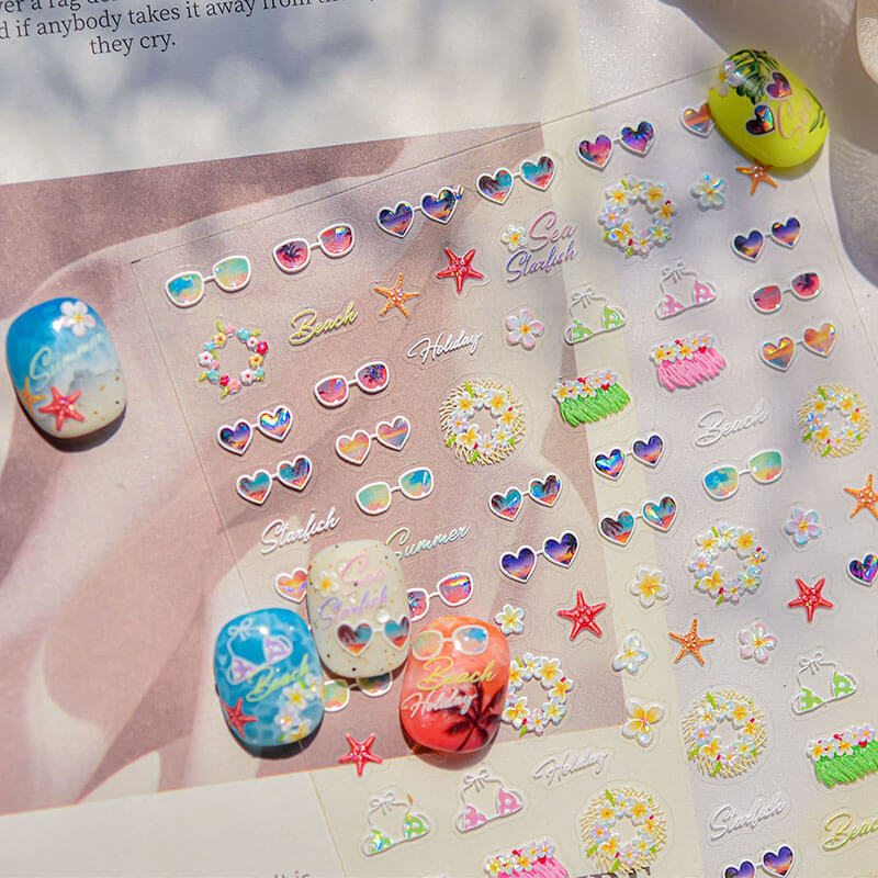 Summer Nail Stickers, Beach Nail Stickers, Sunglass Nail Decals, Summer Nail Art, Cute Summer Nails, Summer Manicure, to5212