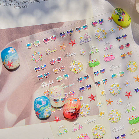 Summer Nail Stickers, Beach Nail Stickers, Sunglass Nail Decals, Summer Nail Art, Cute Summer Nails, Summer Manicure, to5212