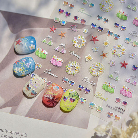 Summer Nail Stickers, Beach Nail Stickers, Sunglass Nail Decals, Summer Nail Art, Cute Summer Nails, Summer Manicure, to5212