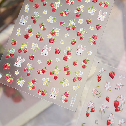 Sweet Strawberry Bunny Nail Stickers | Kawaii Nail Art Decals - image 1