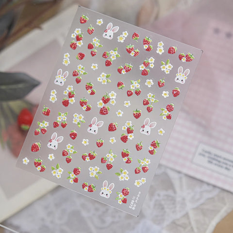 to5872 Sweet Strawberry Bunny Nail Stickers variant image - Tomoni Nail Art