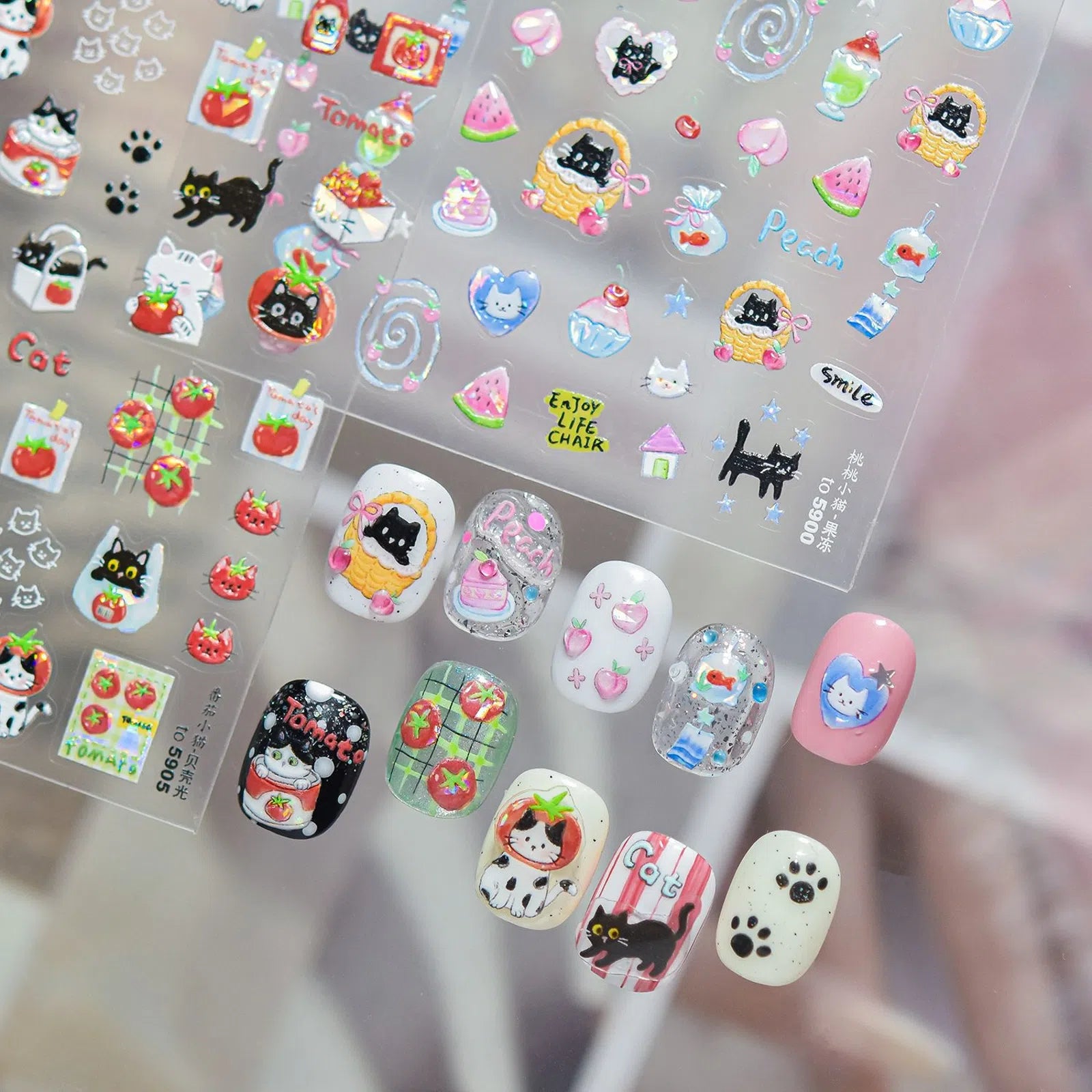 Tomato Cat Nail Stickers | Sweet Kawaii Nail Art Decals - image 1