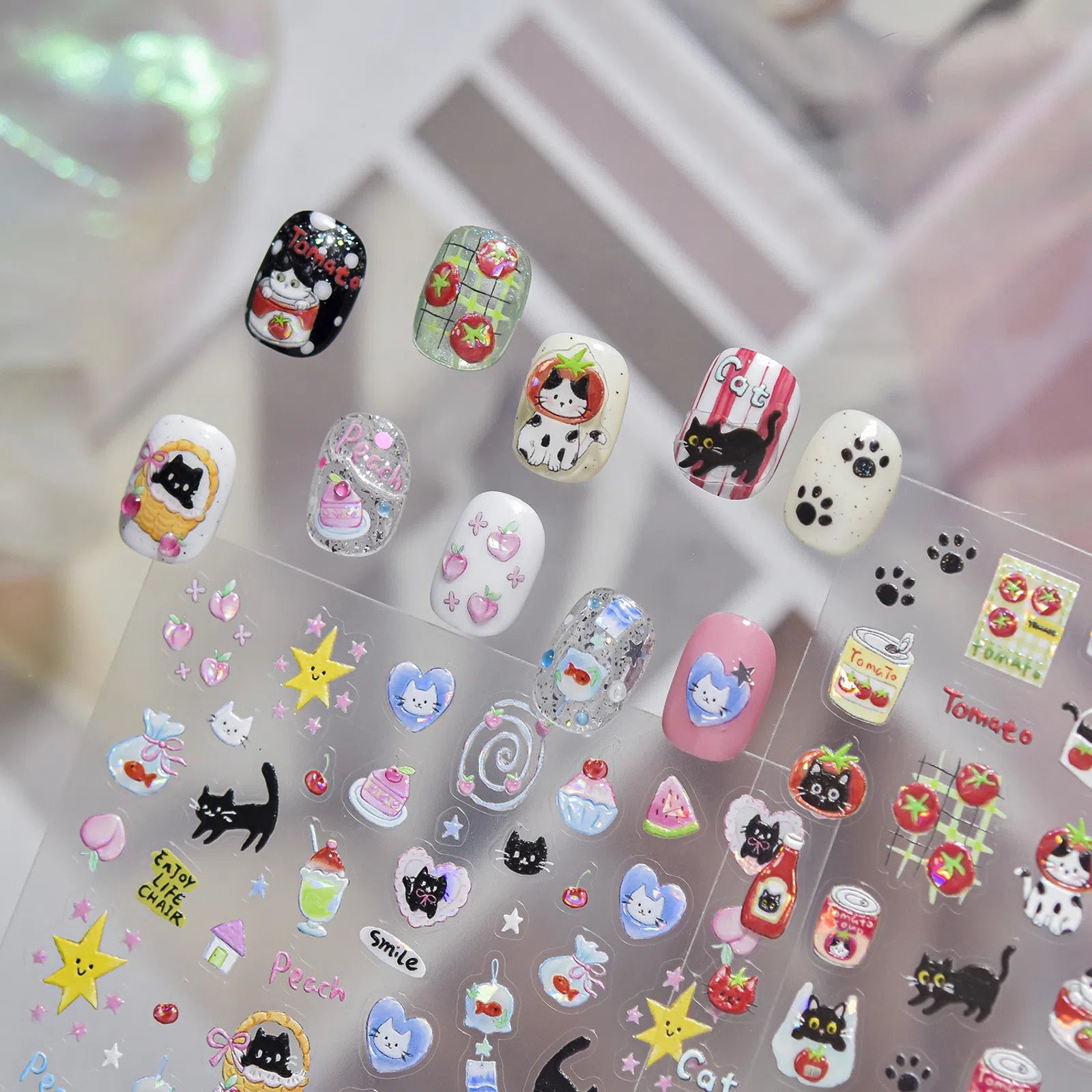 Tomato Cat Nail Stickers | Sweet Kawaii Nail Art Decals - image 3