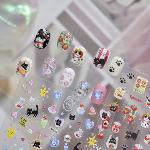 Tomato Cat Nail Stickers | Sweet Kawaii Nail Art Decals - image 3