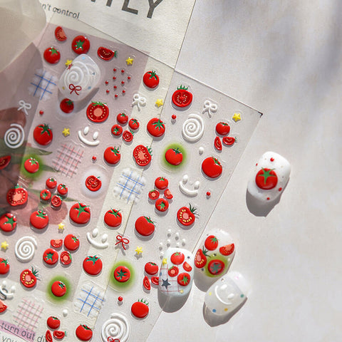 Cute Tomato Nail Stickers, Fruit Nail Stickers, Cute Nail Decals, 3D Nail Stickers, to5188