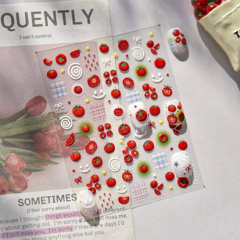 Cute Tomato Nail Stickers, Fruit Nail Stickers, Cute Nail Decals, 3D Nail Stickers, to5188