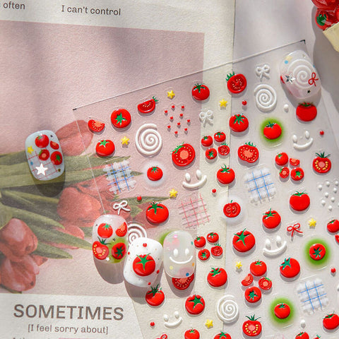 Cute Tomato Nail Stickers, Fruit Nail Stickers, Cute Nail Decals, 3D Nail Stickers, to5188