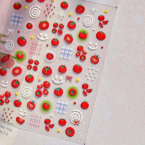Cute Tomato Nail Stickers, Fruit Nail Stickers, Cute Nail Decals, 3D Nail Stickers, to5188