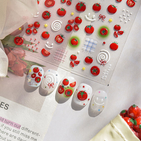 Cute Tomato Nail Stickers, Fruit Nail Stickers, Cute Nail Decals, 3D Nail Stickers, to5188