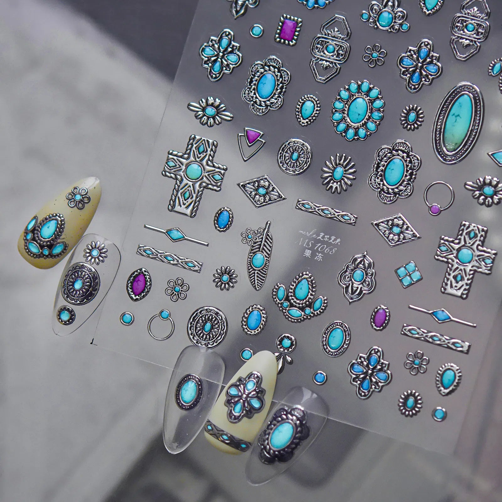 Turquoise Charm Nail Stickers | Dark Grunge Nail Art Decals - image 1