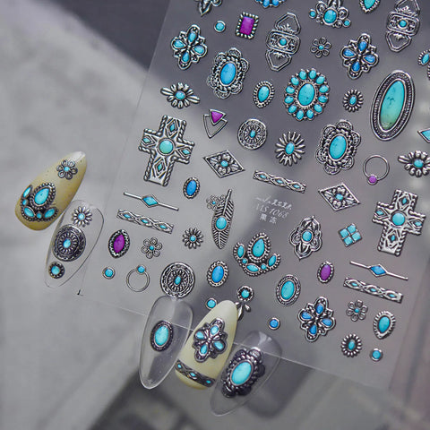 Turquoise Charm Nail Stickers | Dark Grunge Nail Art Decals - image 1