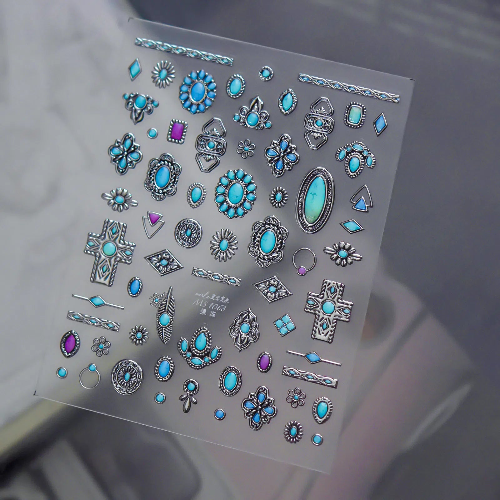 Turquoise Charm Nail Stickers | Dark Grunge Nail Art Decals - image 2