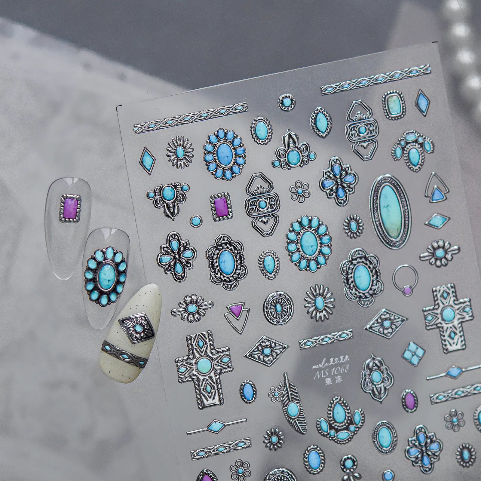 Turquoise Charm Nail Stickers | Dark Grunge Nail Art Decals - image 3