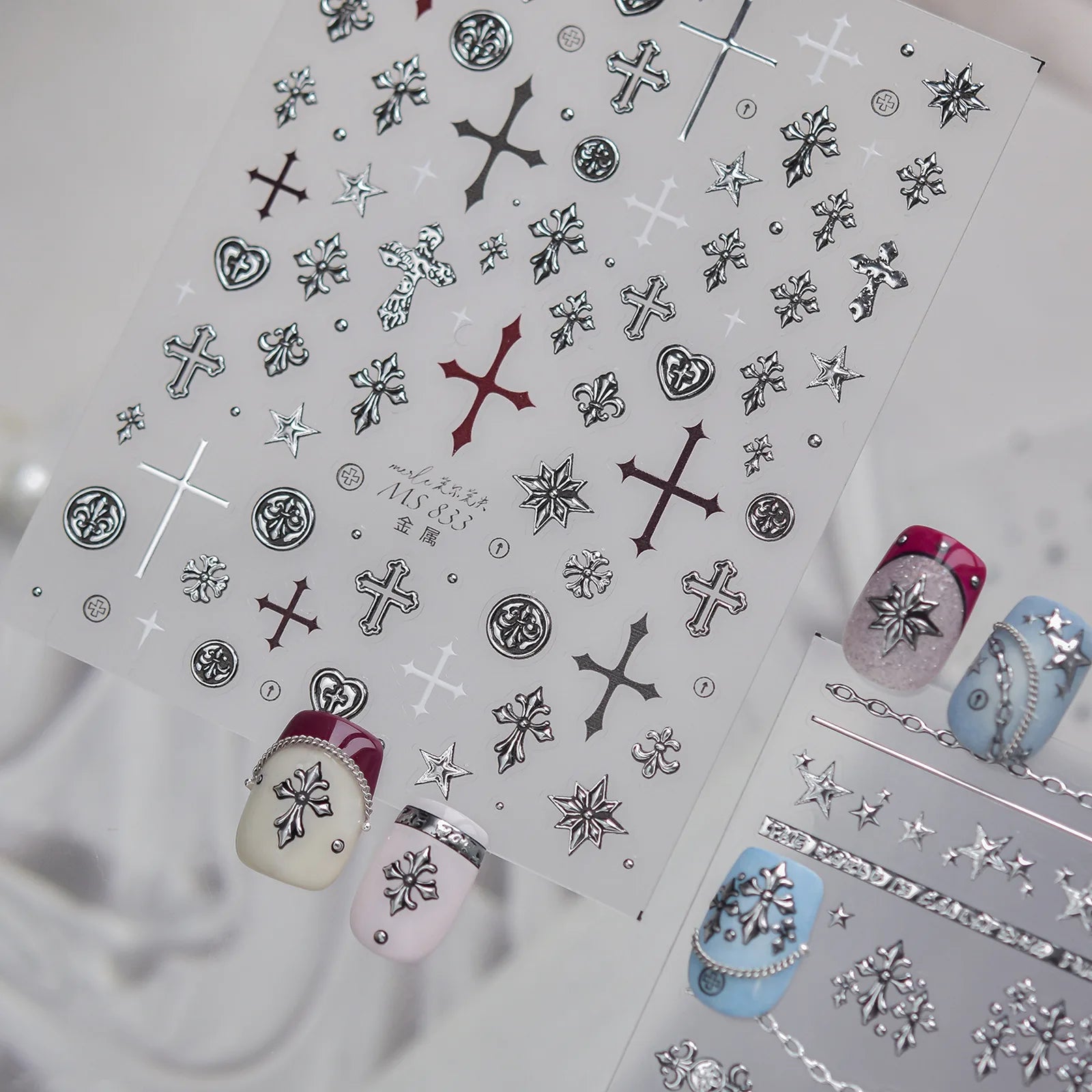 Vintage Cross Nail Stickers | Dark Grunge Nail Art Decals - image 1
